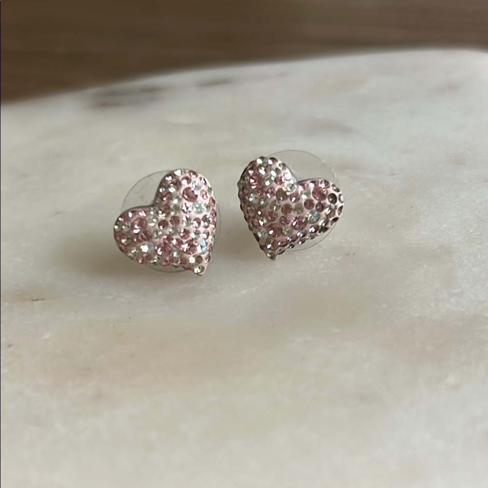 (Swarovski Crystals) Pink Heart Stud Earrings